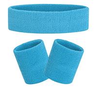 FACATH Set di fasce per il sudore Set di fasce per sport blu chiaro Bracciale in spugna per esercizi atletici Fasce per polsini per pallacanestro Fasce per traspirazione del sudore