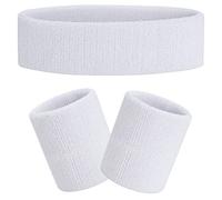 FACATH Set di fasce per il sudore Set di polsini per fascia sportiva bianca Set polsini in spugna per esercizi atletici Fascia da polso per pallacanestro Fasce per l'assorbimento dell'umidità sudore