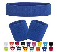 FACATH Set di fasce per il sudore Set di polsini per fascia sportiva blu Set di polsini in spugna per esercizi atletici Fascia da polso per pallacanestro Fasce per l'assorbimento dell'umidità sudore