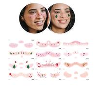 Facce adesive natalizie, toppe per il trucco - adesivi per volti natalizi 12X | Favore vacanze, adesivi fard finto, cuore d'amore, alce fiocco di neve, impermeabili per fede