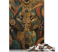 Facce africane astratte Puzzle in Legno 300 Pezzi, Arte geometrica moderna