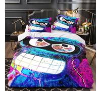 Faccia da cartone animato copripiumino 3 Pezzi stampa 3D con federa per cuscini cerniera nascosta con cerniera digitale vibrante Set Di Copripiumino for ragazzi e adolescenti Single（135x200cm）