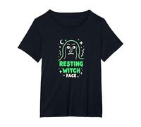 Faccia da Strega a Riposo: Umore spettrale per Gli Amanti di Halloween Maglietta, Donna Plus-Size, Nero, 6X