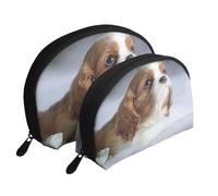 Faccia del Cavalier King Charles Spaniel, Borsa per trucco a conchiglia Portamonete da donna Borsa da toilette piccola Borsa per cosmetici 2 pezzi