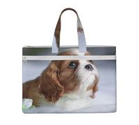 Faccia di Cavalier King Charles Spaniel,Borsa portadocumenti in tela con cerniera, borsa a mano, valigetta per scuola e ufficio