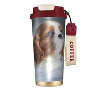 Faccia di Cavalier King Charles Spaniel,Tazza da caffè in acciaio inossidabile 316 con cordino, bicchiere termico da viaggio per auto, 500 ml