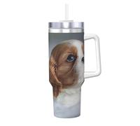 Faccia di Cavalier King Charles Spaniel,Tazza Ice Bully da 40 oz con manico, in acciaio inossidabile, con borraccia
