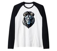 Faccia di leone con occhi blu luminosi amanti del leone Maglia con Maniche Raglan