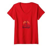 Facciamo Qualcosa di Bello - Ispirazione Artistica Maglietta con Collo a V, Donna, Rosso, L