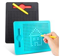 Faccito 2 Lavagne da Disegno con Piccole Palline Magnetiche in Acciaio con Penna per Bambini Bimbi Tavolo da Disegno Magnetico Tavoletta Magnetica per Scarabocchi Gioco Educativo (Nero, Blu Lago)