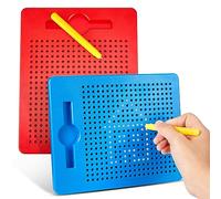 Faccito 2 Lavagne da Disegno con Piccole Palline Magnetiche in Acciaio con Penna per Bambini Bimbi Tavolo da Disegno Magnetico Tavoletta Magnetica per Scarabocchi Gioco Educativo (Rosso, Blu)