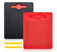 Faccito 2 Lavagne da Disegno con Piccole Palline Magnetiche in Acciaio con Penna per Bambini Bimbi Tavolo da Disegno Magnetico Tavoletta Magnetica per Scarabocchi Gioco Educativo(Nero, Rosso)