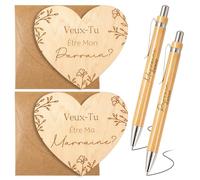Faccito 6 Pezzi Regalo per la Proposta di Madrina/Padrino Biglietto a Forma di Cuore con Busta Penna a Sfera in Legno per Battesimo, Cresima, Annuncio di Gravidanza