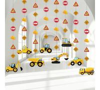 Faccito 8 Striscioni per Festa di Compleanno a Tema Costruzione Ghirlanda di Carta da Appendere con Cassone Ribaltabile e Camion Decorazioni a Tema Zone di Traffico per Bambino Ragazzo