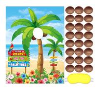 Faccito Gioco per feste a tema hawaiano Pin the Coconut on the Palm Tree Hawaii Tropical Pin Game Hawaiian Luau Forniture per feste con 24 adesivi in cocco per feste hawaiane estive in spiaggia di