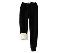 Facdiby - Pantaloni da jogging da donna, foderati in Sherpa, caldi e sportivi, in pile - Nero - M
