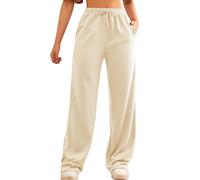 FACDIBY Pantaloni della tuta a gamba larga per le donne pantaloni larghi elastici a vita alta con coulisse con tasche, Beige, XX-Large