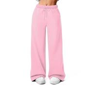 FACDIBY Pantaloni della tuta da donna in pile a gamba larga, invernali, caldi, termici, a gamba dritta, con tasche, Rosa, M