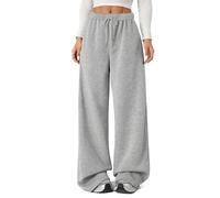 FACDIBY Pantaloni della tuta da donna in pile a gamba larga, invernali, caldi, termici, a gamba dritta, con tasche, Grigio, M