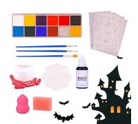 Face Paint Kit, Waterbased Colors, Washable Fake Blood, 16 Shades, Easy-Remove Tested Formula with Brushes, Sponges Ideal for Zombie & Vampire Cosplay, 19.5x13.5x5.8cm