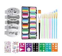 Face Painting Kit, Face Paint with Stencils, 12-Grid Palette Washable Cosmetics, Sturdy Includes Brushes for Halloween Birthday Theatre Stage Parade Use 8.27x4.09x0.63 Inches
