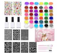 Face Painting Palette, Water Activated Rainbow Face Paint Kit, Brushes And Stencils Set, Facepaint With Glitter, Kids Party Makeup, Festival Body Paint For Birthday Events
