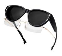 Face Shadow Sovraocchiali da Sole Donna Polarizzati, Occhiali da Sole sopra Occhiali da Vista Copriocchiali con Accenti di Strass, con Protezione UV400, per Guidare, Pescare e Andare in Bicicletta