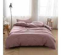 FACE TWO FACE, set copripiumino 3 pezzi, in 100% cotone lavato, effetto lino, traspirante, resistente, morbido e confortevole, letto queen, pasta di fagioli viola