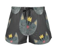 Faces Of Cat Black Pajama Bottoms for Women, Elastic Waist Drawstring Lounge Shorts Yoga,M