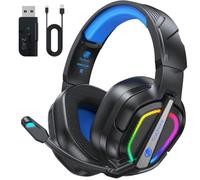 Fachixy Cuffie da gioco wireless con microfono per PS5, PS4, PC, Switch e | USB da 2,4 GHz e Bluetooth 5.4, bassa latenza (≤ 20 ms), suono surround, batteria 50H, luce LED, per FPS e RPG