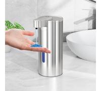 Fachixy Dispenser di sapone automatico in acciaio inox, sensore senza contatto, ricaricabile con USB-C, con batteria da 2000 mAh, 340 ml, protezione impermeabile IPX4, per bagno, cucina e WC, argento