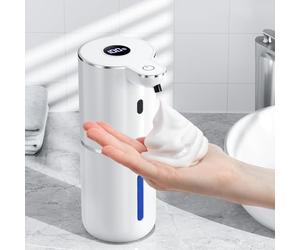 Fachixy Dispenser Sapone Automatico con Display Digitale, Touchless, Montaggio a Parete Dispenser Sapone Bagno, Ricaricabile, 380ml, IPX5 Impermeabile Dispenser Schiuma per Bagno, Cucina