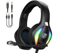 Fachixy FC100 - Cuffie da gioco con microfono per PS4, PS5, Switch, Xbox, Mac, cuffie da gioco per PC con microfono, cuffie da gioco con luce RGB, colore nero RGB