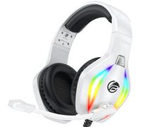 Fachixy FC100 - Cuffie da gioco per PS4, PS5, PC, Xbox, Nintendo Switch, cuffie da gioco con cavo e luce RGB, cuffie stereo surround con microfono, cancellazione del rumore - bianco/nero