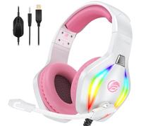 Fachixy FC100 Cuffie Gaming per PS4, PS5, PC, Xbox, Nintendo Switch, con Luce RGB, con Microfono, Audio Stereo, con Cancellazione Del Rumore con filo - BIANCO ROSA