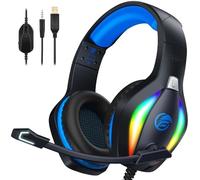 Fachixy FC100 Cuffie Gaming per PS4, PS5, PC, Xbox, Nintendo Switch, con Luce RGB, con Microfono, Audio Stereo, con Cancellazione Del Rumore con filo - BLU