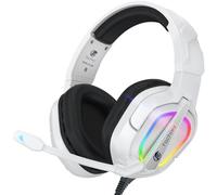 Fachixy FC200 - Cuffie da gioco per PS5, PS4, PC, Xbox One, Nintendo Switch, cuffie da gioco, con microfono stereo con jack da 3,5 mm con luce RGB - bianco avorio