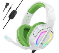 Fachixy FC200 Cuffie Gaming per PS4 PS5 PC Xbox Nintendo Switch, con Luce RGB, Microfono, Audio Stereo, con Cancellazione Del Rumore con filo - BIANCO VERDE