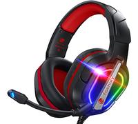 Fachixy FC200 Cuffie Gaming per PS4 PS5 PC Xbox Nintendo Switch, con Luce RGB, Microfono, Audio Stereo, con Cancellazione Del Rumore con filo -Rosso
