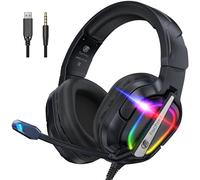 Fachixy FC200 Cuffie Gaming per PS5, PS4, PC, Xbox, Nintendo Switch, con Luce RGB, Microfono, Audio Stereo, con Cancellazione Del Rumore con filo
