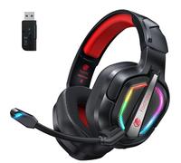 Fachixy FC200 Wireless Gaming Headset 2.4G Bluetooth Cuffie con microfono per PS5, PS4, PC, Cuffie da gioco pieghevoli, a bassa latenza, con luce LED, durata della batteria 50H, rosso