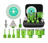 FACHLICH Set di punte diamantate per piastrelle - 11 pezzi (6/6/8/25/35/50/68 mm + fresa da 10 mm + punta smussata da 50 mm + adattatore + disco da taglio da 125 mm) sega a tazza M14 filettatura per
