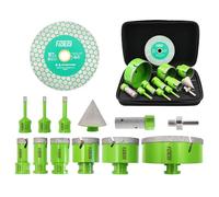 FACHLICH Set di punte diamantate per piastrelle, sega a tazza, 12 pezzi (6/6/8/20/25/35/50/68/110 mm+20 mm, fresa a smussata da 50 mm, adattatore + disco da taglio da 125 mm), filettatura M14, per