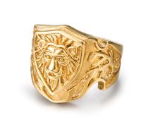 Fachoice - Anello con scudo leone per uomo, anello classico con testa di leone in stile punk, gioiello animale per uomo, Acciaio inossidabile, Non pietra preziosa