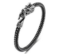 Fachoice Bracciale in pelle con testa di drago per uomini Dominante intrecciato, punk, amuleto cinese, per uomini