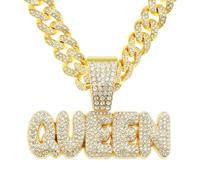 Fachoice Ciondolo a forma di lettera regina per uomini hip-hop regina cuba collana oro scintillante lucido lettere alla moda collana