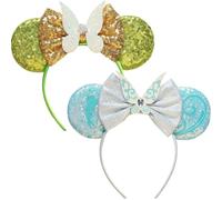 FACHPINT Mini orecchie di topo 2 orecchie verdi da fata/orecchie blu di topo per parchi a tema, graziosa fascia per mouse per oggetti di scena fotografici, orecchie bianche con paillettes per ragazze
