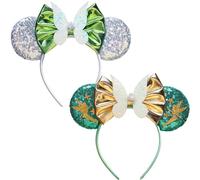 FACHPINT Mini orecchie di topo 2 orecchie verdi da fata, orecchie di topo argentate per parchi a tema, fascia per mouse carina per oggetti di scena fotografici, orecchie bianche con paillettes per
