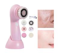 Facial Cleanser, Face Exfoliator, Brush,2.36x2.36x6.54 Inches, Rechargeable Deep Pore Wash Tool with 6 Heads, Body and Face Cleaning System for Nose Chin Cheeks Forehead Use