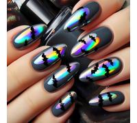 Facile Applicare ABS Halloween Nails 24Pcs Web Bat Design Mandorla Unghie Finte Per Il Partito Usura Halloween Unghie Finte